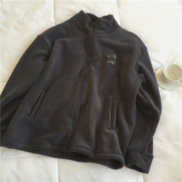 Women’s Zipper Cardigan – Japanese & Korean Casual Style, Autumn 2025, Long Sleeve High Collar Fleece/Sweater - Negative Apparel
