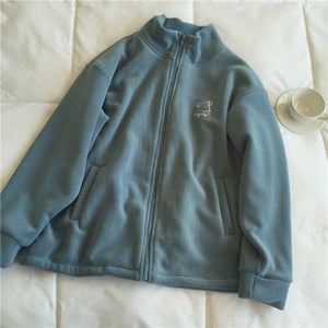 Women’s Zipper Cardigan – Japanese & Korean Casual Style, Autumn 2025, Long Sleeve High Collar Fleece/Sweater - Negative Apparel