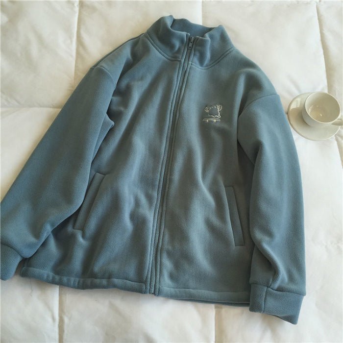Women’s Zipper Cardigan – Japanese & Korean Casual Style, Autumn 2025, Long Sleeve High Collar Fleece/Sweater - Negative Apparel