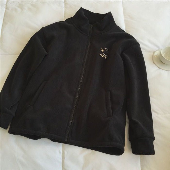 Women’s Zipper Cardigan – Japanese & Korean Casual Style, Autumn 2025, Long Sleeve High Collar Fleece/Sweater - Negative Apparel