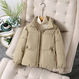 Yegami Women’s Thick Stand Collar Cotton Jacket – Korean Casual Winter Coat - Negative Apparel