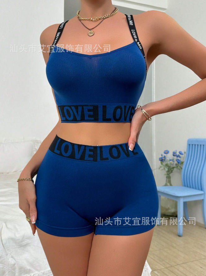 Yoga Women's Letter Strap Bra And Panty Set Sports - Negative Apparel