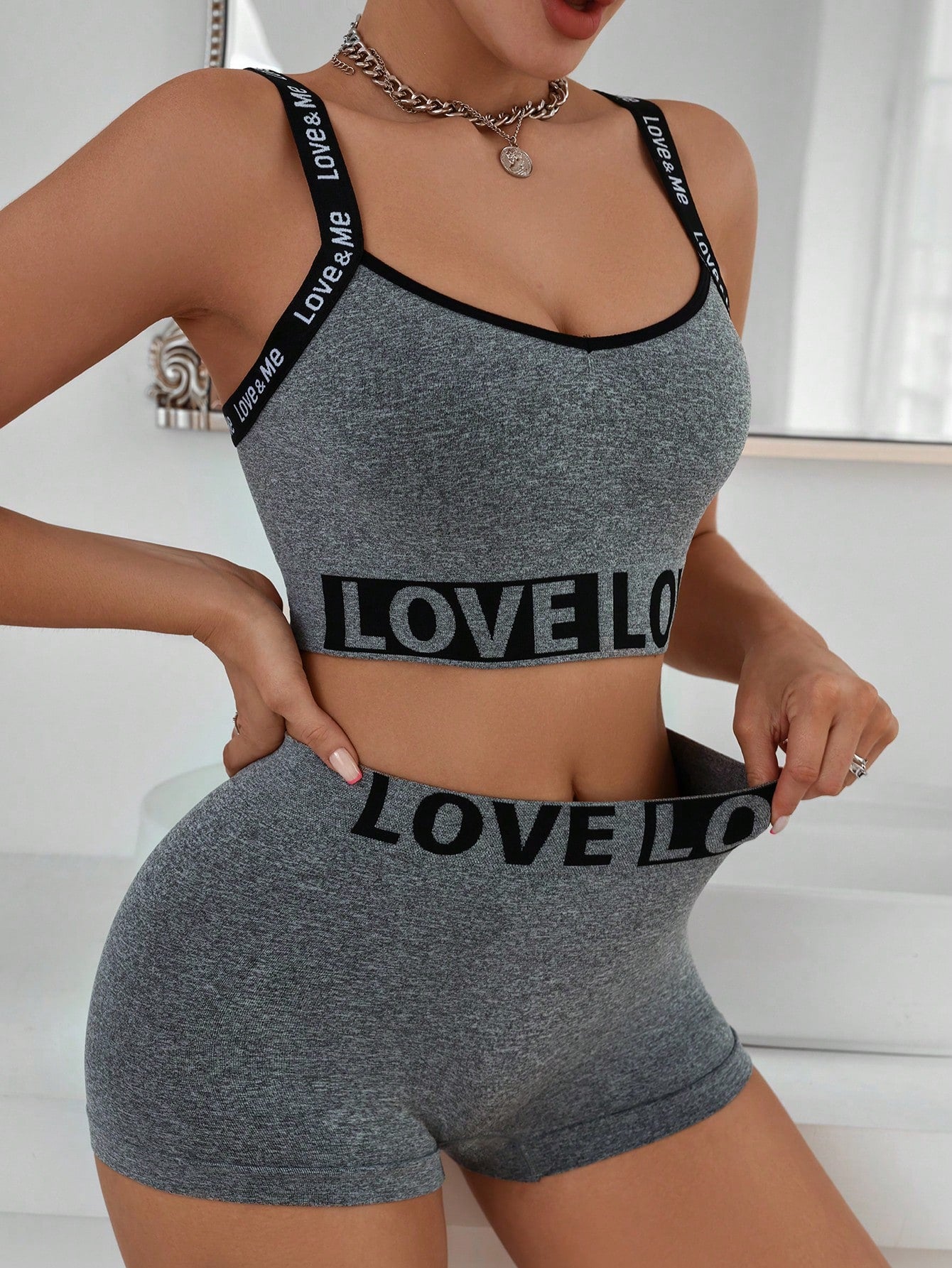 Yoga Women's Letter Strap Bra And Panty Set Sports - Negative Apparel