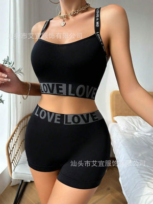 Yoga Women's Letter Strap Bra And Panty Set Sports - Negative Apparel
