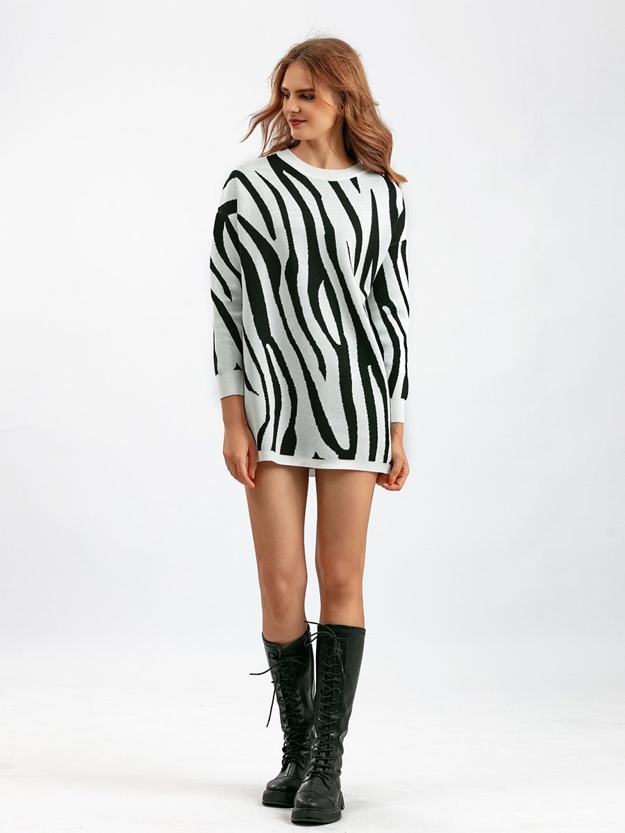 Zebra pattern fashion knitted pullover sweater - Negative Apparel