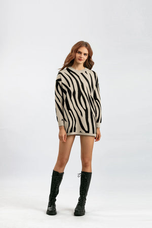 Zebra pattern fashion knitted pullover sweater - Negative Apparel