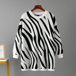 Zebra pattern fashion knitted pullover sweater - Negative Apparel