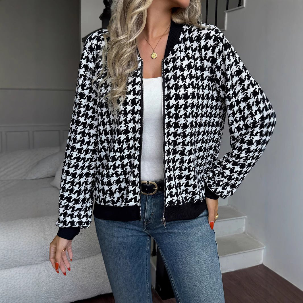 Zipper thousand bird grid jacket loose and thin casual top coat - Negative Apparel