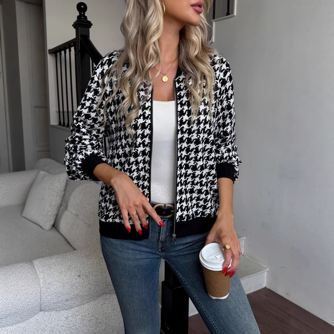Zipper thousand bird grid jacket loose and thin casual top coat - Negative Apparel