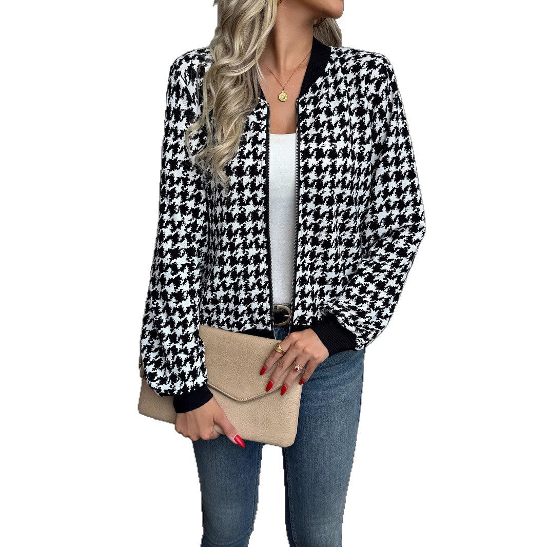 Zipper thousand bird grid jacket loose and thin casual top coat - Negative Apparel