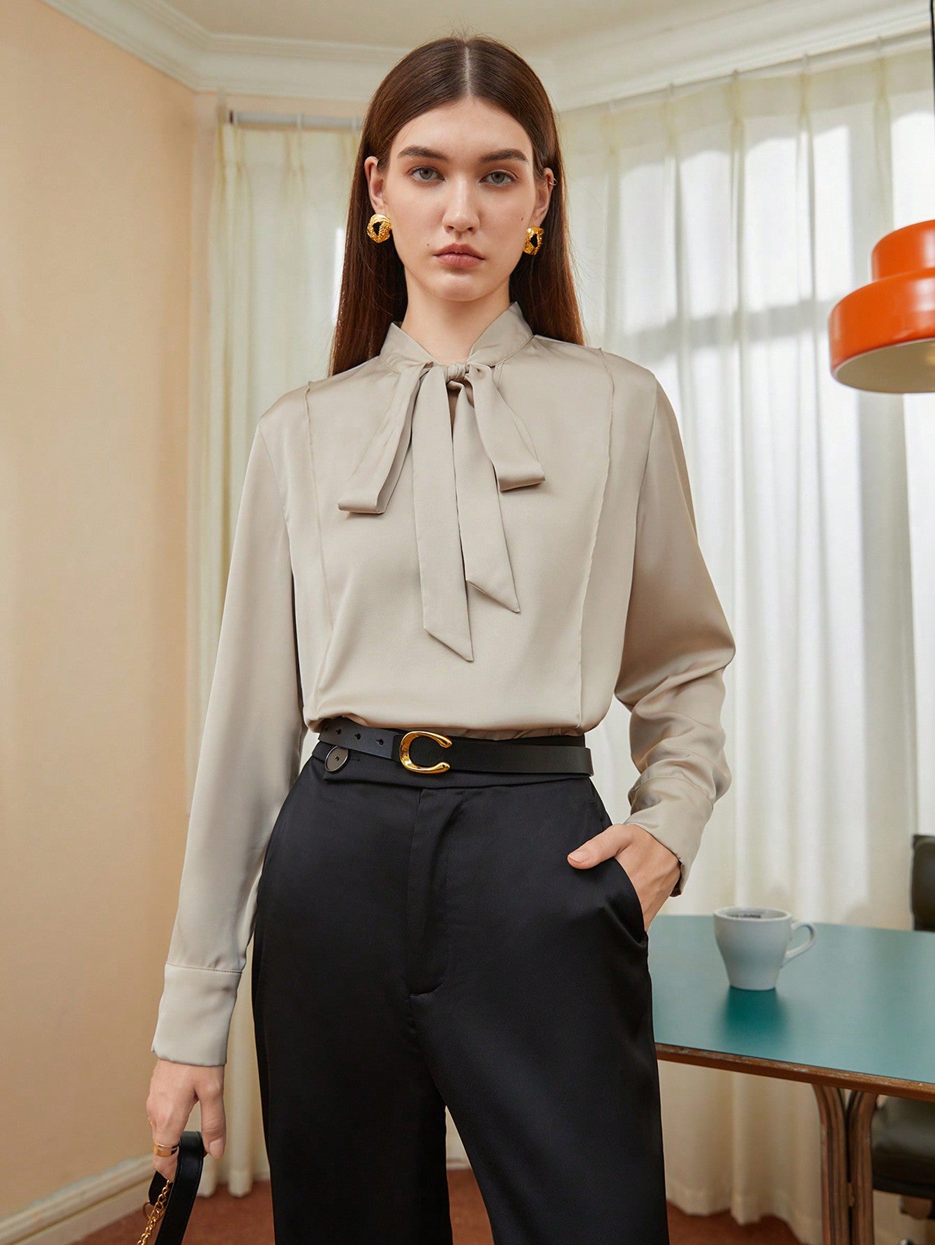 ⭐︎じゅん⭐︎ORR Satin Shoulder Pad Blouse Elegant Shoulder Pads Satin Blouse | eBay