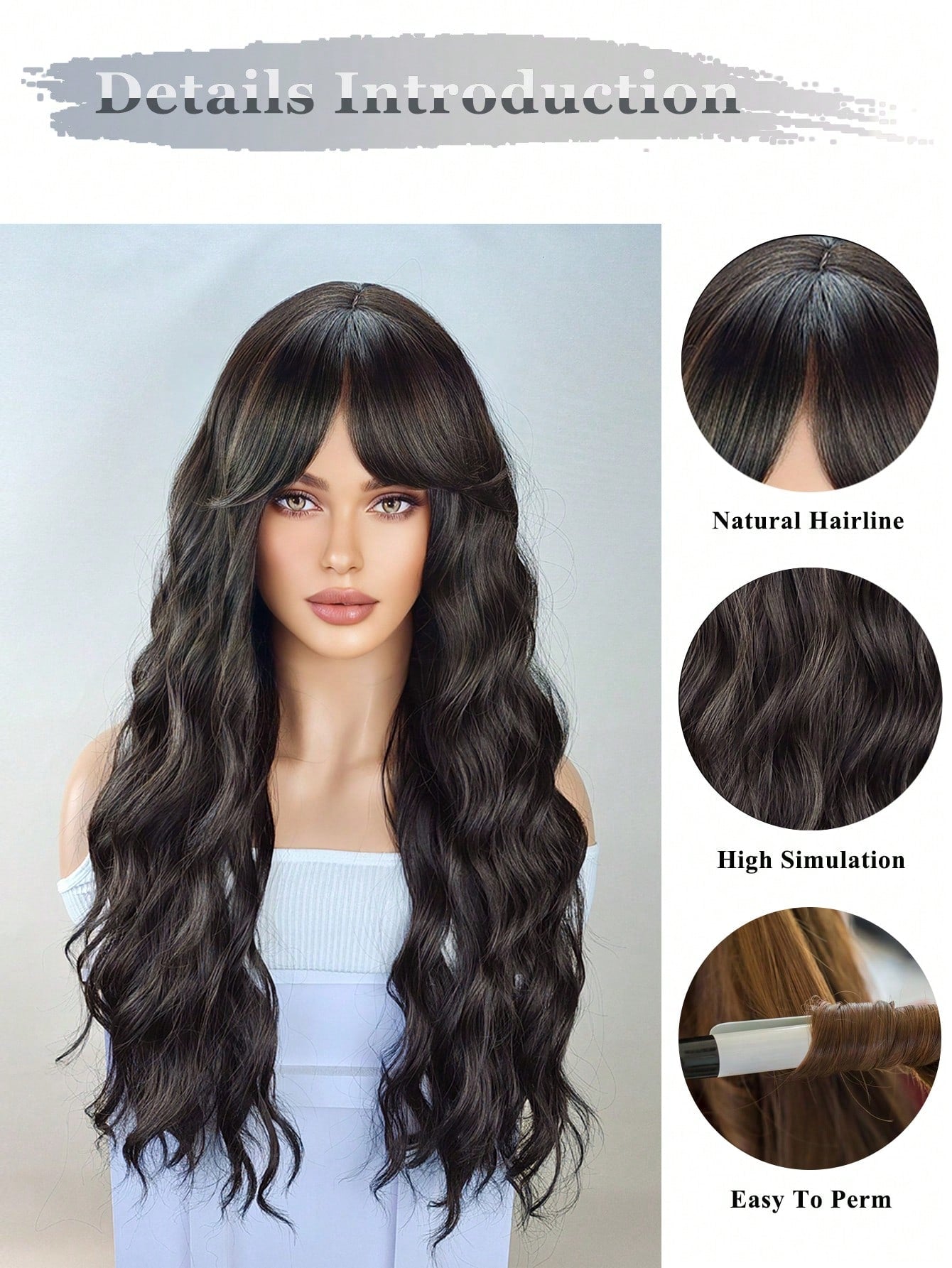 Long black brown Wavy Wigs for Women Brown Curly Wigs With Air