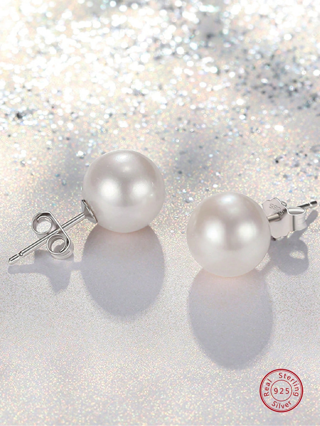 1pair Elegant Cultured Pearl Decor Silver Stud Earrings - Negative Apparel