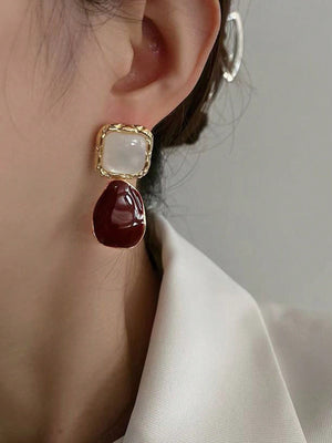 1pair Fashionable Zinc Alloy Square Drop Earrings - Negative Apparel