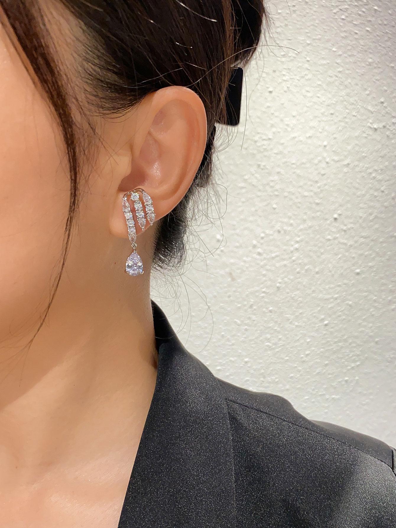 1pair Glamorous Copper Cubic Zirconia Water Drop Earrings - Negative Apparel