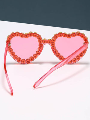 1pair Rhinestone Decor Heart Frame Fashion Glasses For Party - Negative Apparel
