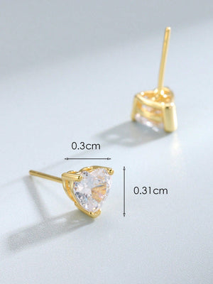 1pair Silver 3mm Heart Shaped Cubic Zirconia Stud Earrings - Negative Apparel