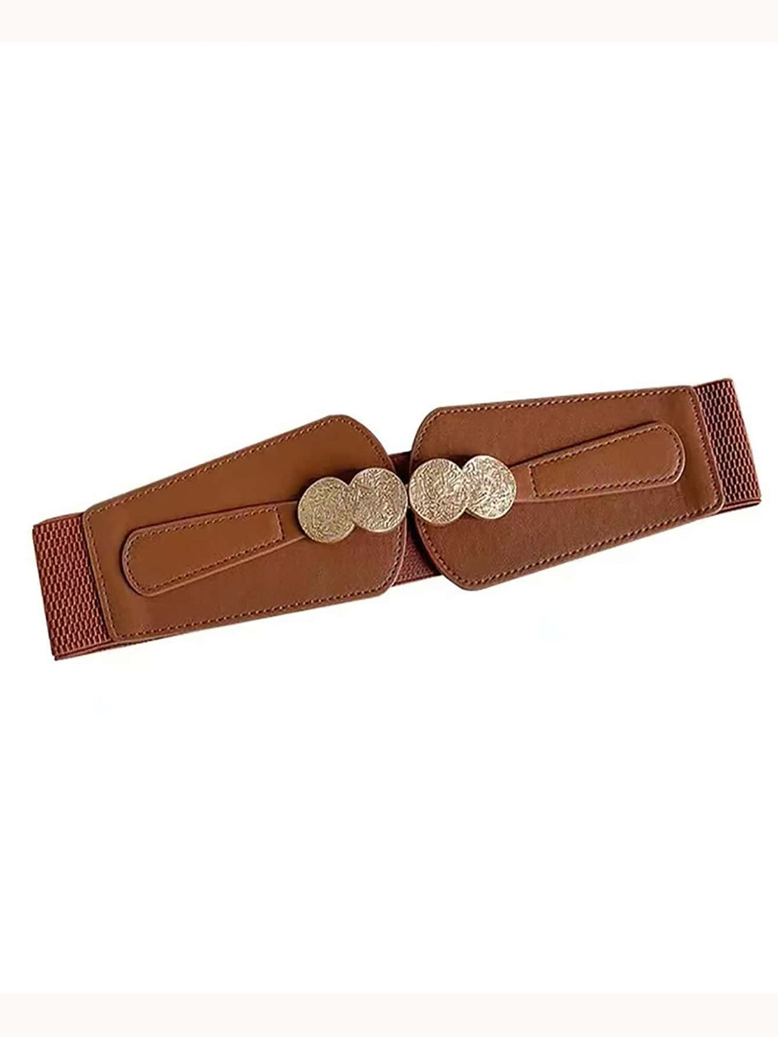 1pc Brown Women Textured Symmetrical Buckle Casual Elastic Belt For Daily Decoration - Negative Apparel