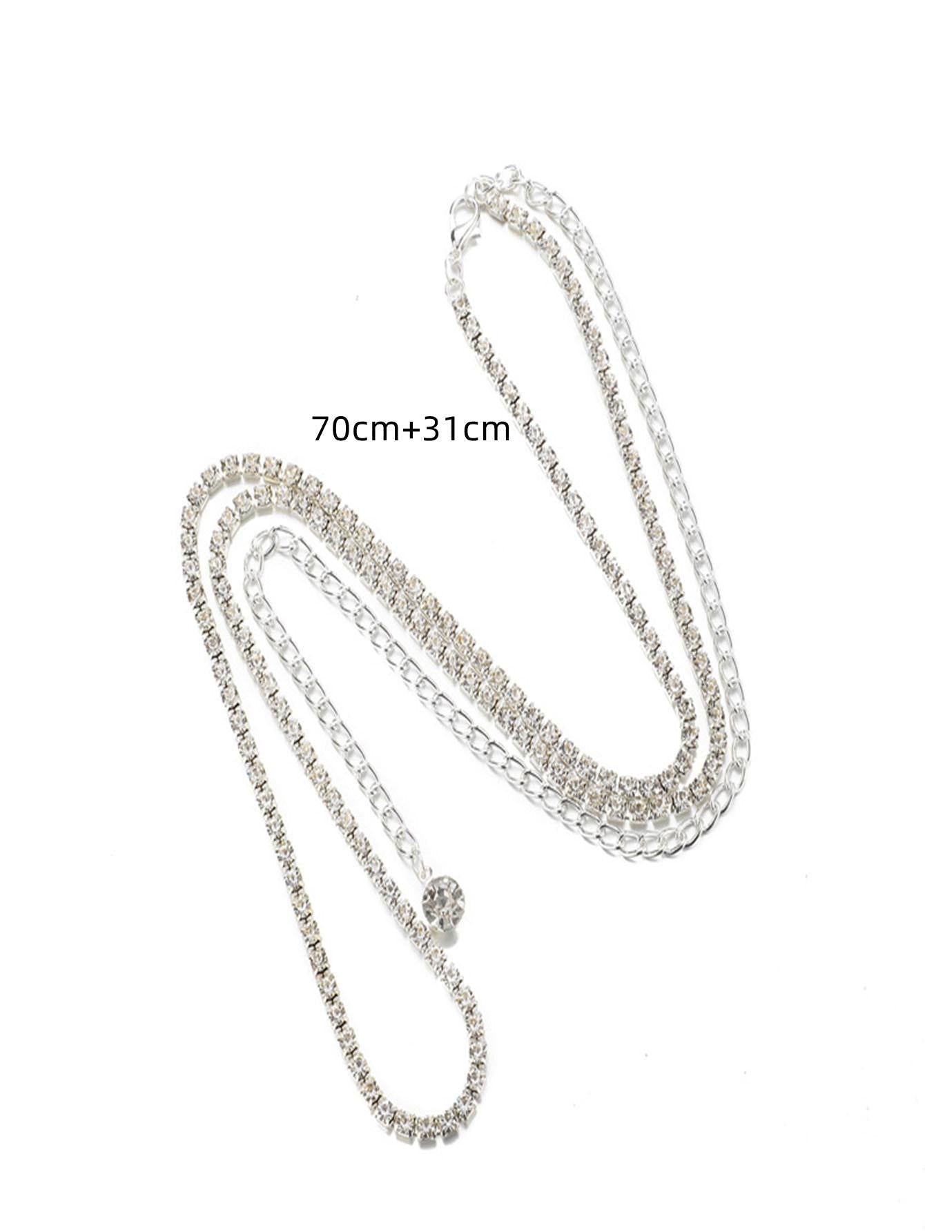 1pc Fashion Glass Rhinestone Decor Waist Chain For Women - Negative Apparel