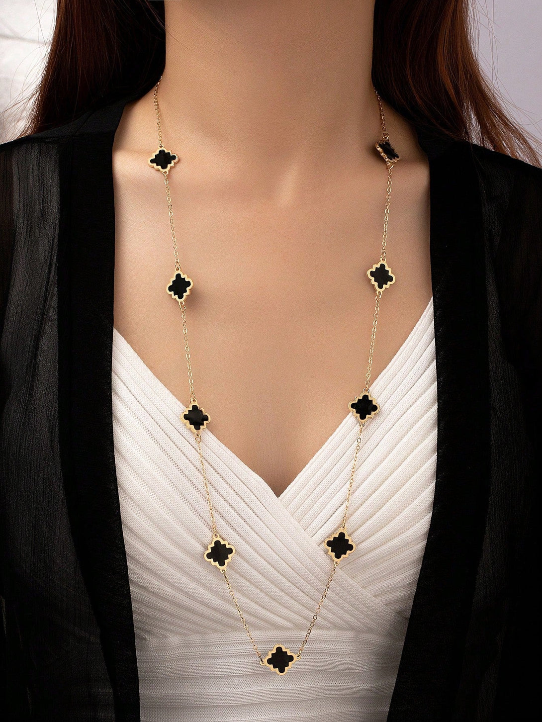 1pc Fashion Iron Alloy Geometric Decor Long Necklace - Negative Apparel