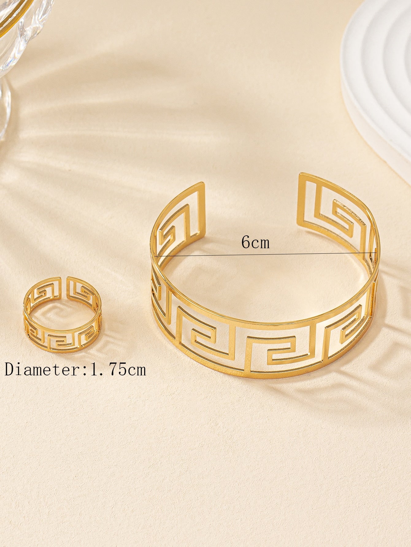 1pc Fashion Iron Hollow Out Cuff Bangle & 1pc Cuff Ring For Women For Gift - Negative Apparel