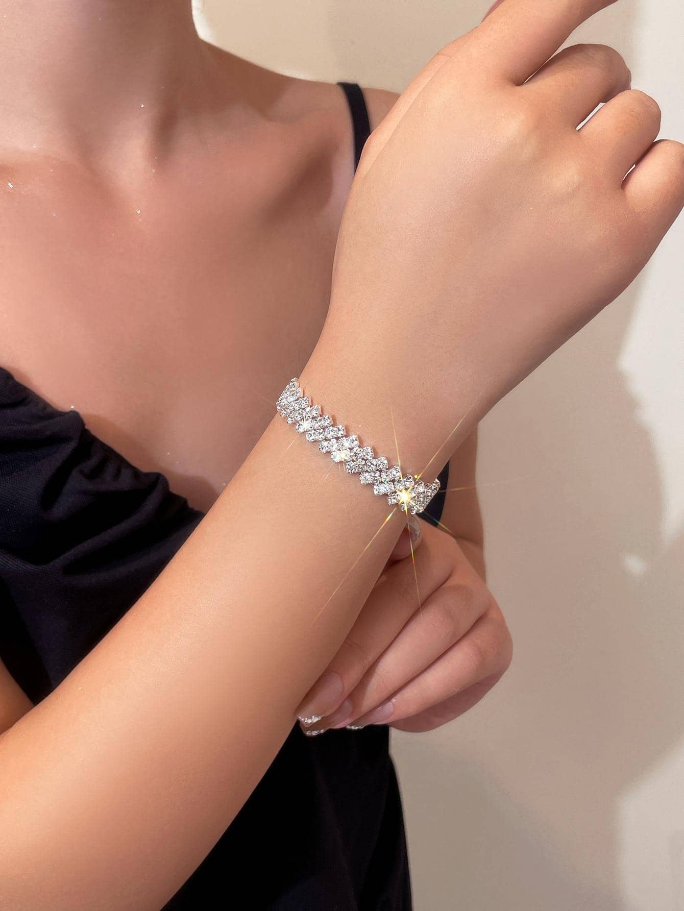 1pc Glamorous Rhinestone Decor Bracelet For Women For Gift - Negative Apparel