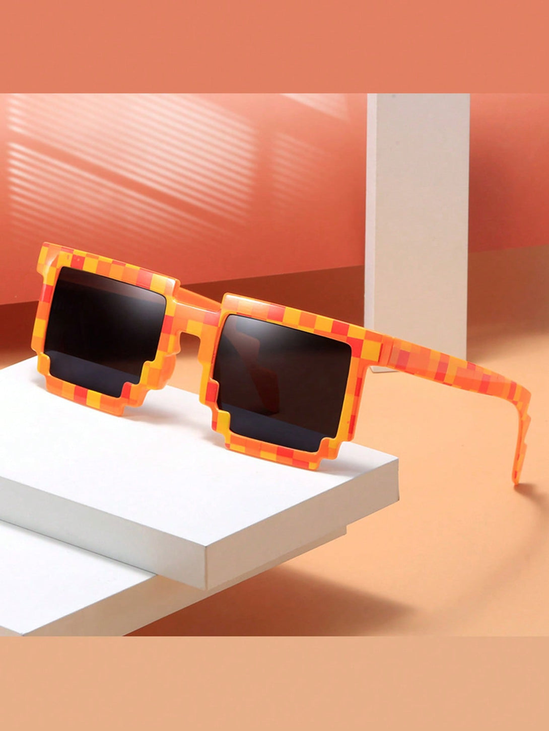 1pc Mosaic Pattern Sunglasses, Creative Geometric Frame Shaped Glasses For Party - Negative Apparel