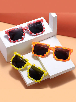 1pc Mosaic Pattern Sunglasses, Creative Geometric Frame Shaped Glasses For Party - Negative Apparel