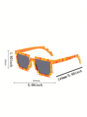 1pc Mosaic Pattern Sunglasses, Creative Geometric Frame Shaped Glasses For Party - Negative Apparel