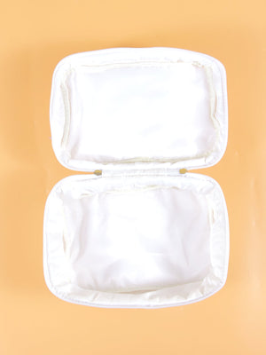 1pc Quilting Soft White Large Capacity Portable Travel Storage Makeup Bag - Negative Apparel
