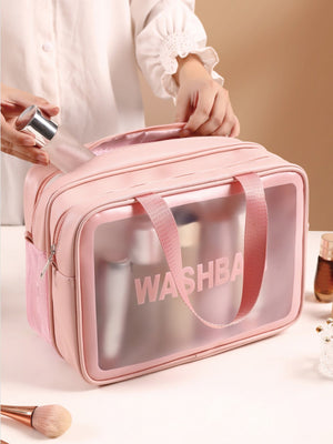 1pc Transparent Double-Layer Dry And Wet Separation Large Capacity Portable Makeup Bag For Women - Negative Apparel