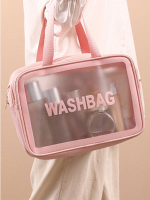 1pc Transparent Double-Layer Dry And Wet Separation Large Capacity Portable Makeup Bag For Women - Negative Apparel