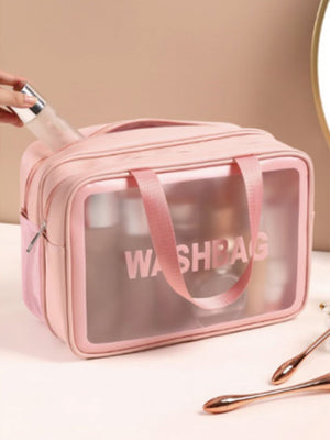 1pc Transparent Double-Layer Dry And Wet Separation Large Capacity Portable Makeup Bag For Women - Negative Apparel