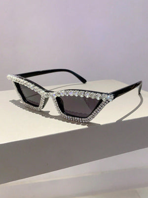 1pc Women's New Stylish Black Cat Eye Sunglasses With Rhinestone Decoration - Negative Apparel