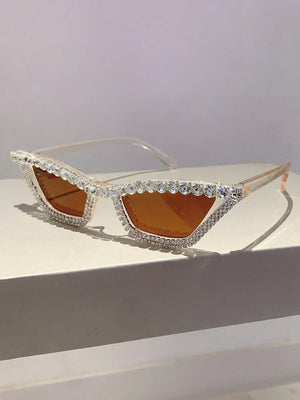 1pc Women's New Stylish Black Cat Eye Sunglasses With Rhinestone Decoration - Negative Apparel