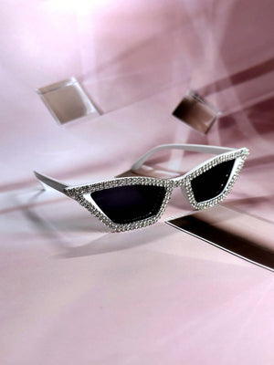 1pc Women's Rhinestone Decorated Pink Frame Cat Eye Sunglasses - Negative Apparel
