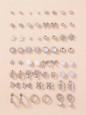1set 30pairs Delicate Women's Metal Small Conch Shell Pearl Earring Set - Negative Apparel