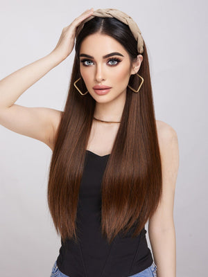 22inch Long Straight Hairpiece Removable Headband Wig brown's Synthetic Cover Wig Natural Straight Natural Hairpiece half wig - Negative Apparel