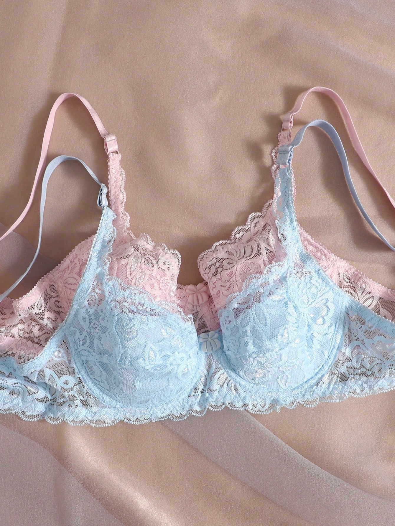 2pcs Floral Lace Underwire Bra - Negative Apparel