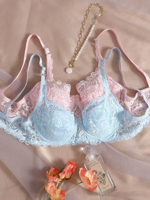 2pcs Floral Lace Underwire Bra - Negative Apparel