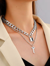 2pcs Letter Detail Key & Lock Charm Necklace - Negative Apparel