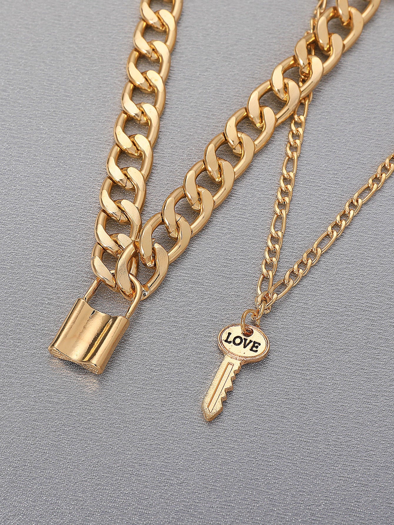 2pcs Letter Detail Key & Lock Charm Necklace - Negative Apparel