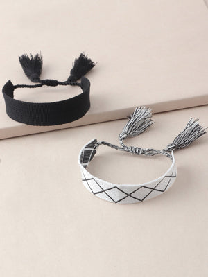 2pcs Rhombus Pattern Braided Bracelet - Negative Apparel