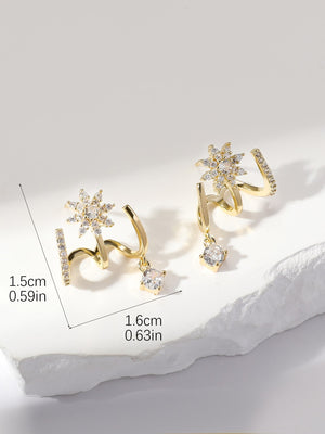 2pcs/set Glamorous Copper Cubic Zirconia Detail Flower Decor Dangle Earrings - Negative Apparel