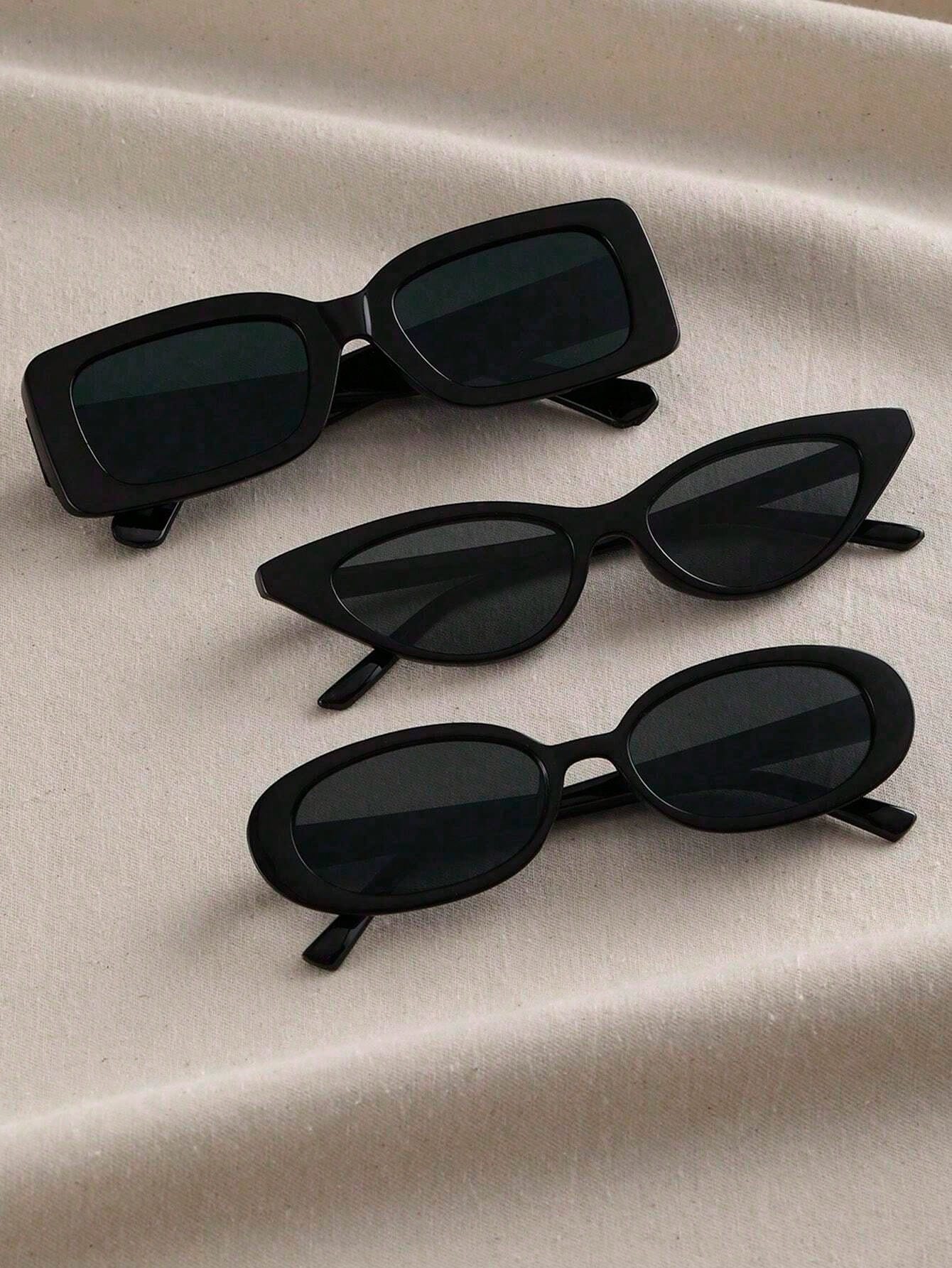 3 Pairs European And American Style Fashionable And Unique Square/ Triangle Shaped Sunglasses - Negative Apparel