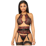 3 pcs Lace Mesh Lingerie Set - Negative Apparel