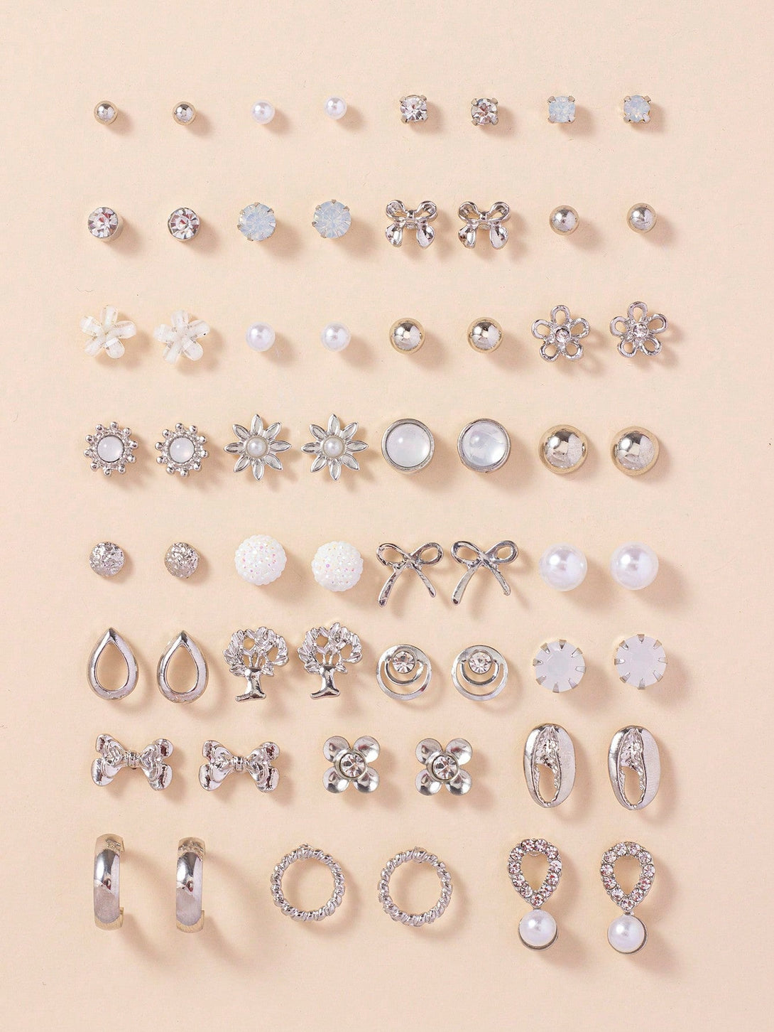 30pairs/set Women's Delicate Metallic Conch Shell, Faux Pearl & Heart Shaped Earrings Gift Set - Negative Apparel