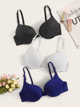 3pack Mixed Print Underwire Bra Set - Negative Apparel