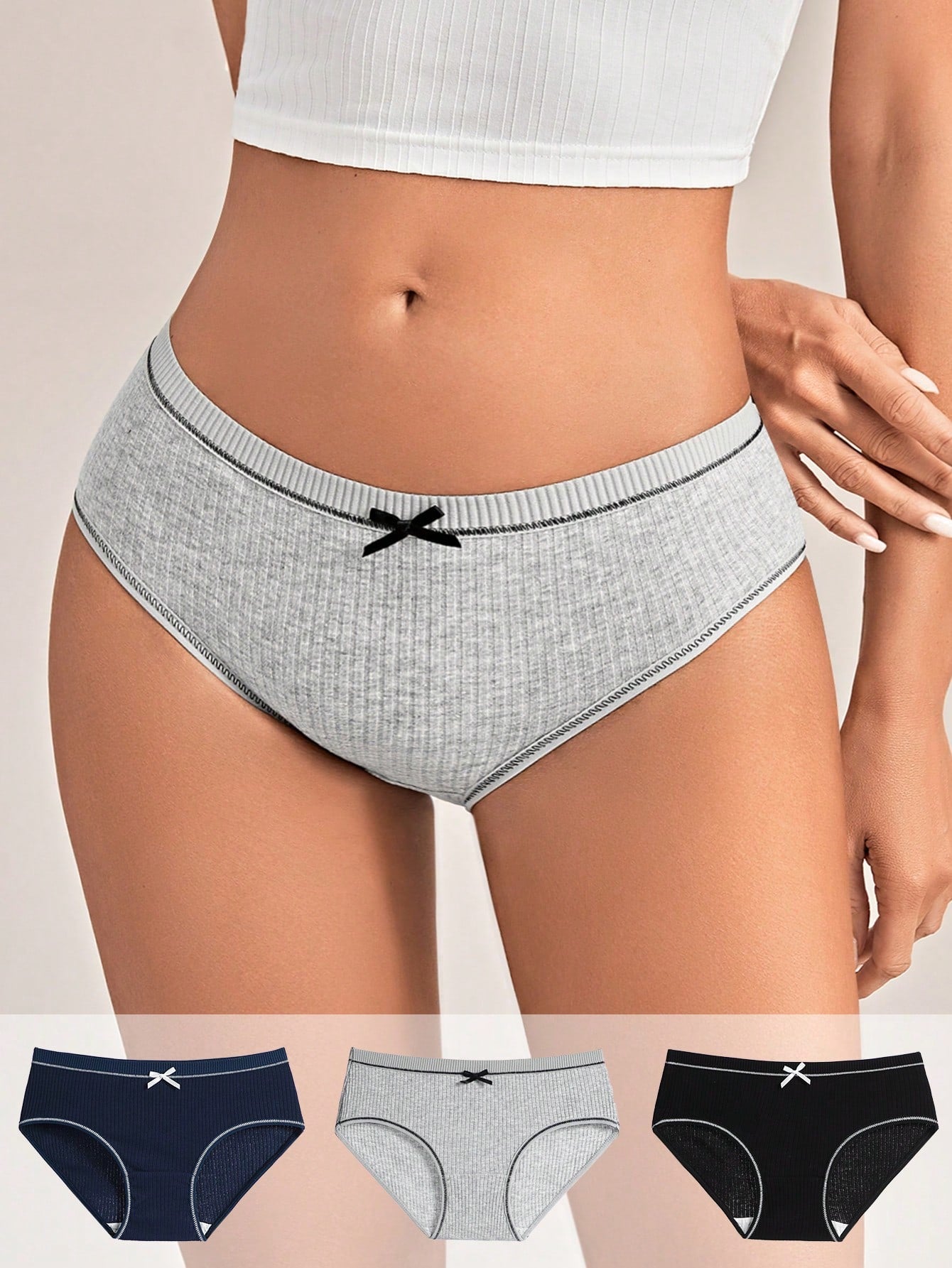 3pack Rib Contrast Binding Panty Set - Negative Apparel