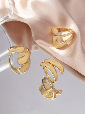 3pcs Personalized Lucky Water Drop Shaped Rings, Zinc Alloy Material To Keep Color - Negative Apparel